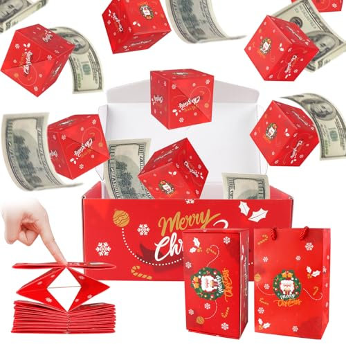 Überraschungsbox-Geschenkbox,Merry Christmas Surprise Box Pop Up Box 12 Box faltbare Bounce Explosionsbox Geldgeschenke Geburtstag Bouncing Surprise Box für Hochzeiten, Jubiläen, Weihnachten (Red)