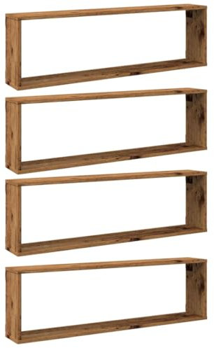 vidaXL Wandregal 4 STK., Würfelregal mit Stauraum Wandmontage, Hängeregal Schweberegal für Wohnzimmer, Cube CD Regal, Altholz-Optik Holzwerkstoff