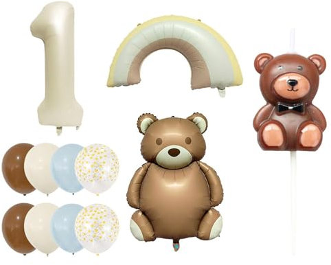 QFEHTHSK 1 Lot de Ballons Décoratifs Ours Arc-en-Ciel, 1 Morceau De Bougie Ours, Ballons d'anniversaire pour Enfants, Ballons De Décoration De Chambre pour Garçons Et Filles.