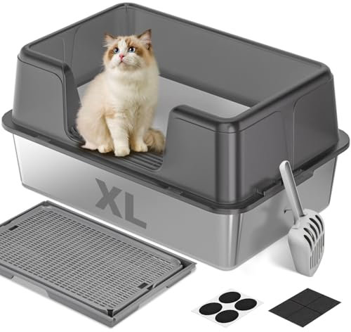 Katzenklo Edelstahl,60 * 40 * 30 cm Offene Edelstahl Katzentoilette,Stainless Steel Litter Box mit Katzenstreumatte und Katzenstreu Schaufel,Klebt Nicht an Rückständen, zieht Keine Gerüche