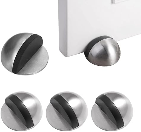 4Pcs Self Adhesive Floor Door Stoppers,Oval Door Stoppers for Floor | Stainless Steel Door Stops Indoors,No Need to Drill,Protect Walls and Doors,Use for Home Office Door,Easy to Install