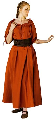 Leonardo Carbone® Damen Kleid Melisande | Anpassbare Details | Fließendes Design | Karneval, Halloween, Cosplay, LARP, Mittelalter, Wikinger, Kostüm | 100% Baumwolle Rost L