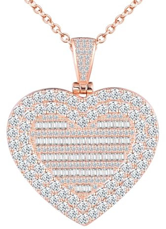 CPSLOVE Damen Mädchen Herz Fotos Halskettes Medaillons 925 Silber Ketten Kreative Herz Zirkon Öffnen Anhänger Personalisierte Photo Openable Anhänger Fashion Schmuck Rosegold