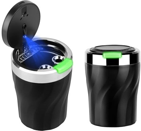 Jubaopen 2pcs Aschenbecher Auto, Aschenbecher mit Deckel, Automatisches LED-Licht, Aschenbecher für Draussen mit Deckel Rauchfrei Selbstlöschend Multifunktions-Aschenbecher für Auto Büro(5.7 * 9.6cm)