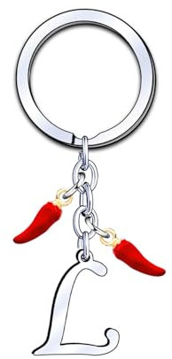 YUANSI Porte-clés Initial A-Z, Pendentif Décoratif Piment, Cadeau pour Femme Homme, Anniversaire Noël (L)