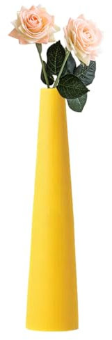 Kleine Keramik-Vase, hohe konische Blume, Einzelstiel-Vase, dekorativ, Blumen-Mittelstück, Flasche für Hochzeit, Zuhause, Büro, Dekoration, Gelb, 21,8 cm