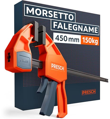 Presch Morsetto falegname 450mm - Forza di serraggio di 150 kg per un fissaggio immediato - Acciaio al carbonio e corpo rinforzato in fibra di vetro per massima stabilità - Con funzione divaricazione