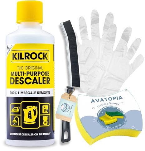 Big K Multi-Purpose Descaler 400ml, Cleaning Sponge, Crevice Brush, Plastic Gloves – Limescale Remover – Kettle Cleaner Descaler, Toilet Limescale Remover Strong, shower head descaler