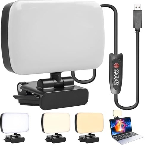 Lampe à selfie avec clip, 120 LED pour vidéo, 3000-6500 K, lumière en streaming avec 3 couleurs de lumière et 10 niveaux de luminosité, lampe vidéo USB pour téléphone, ordinateur portable, appareil