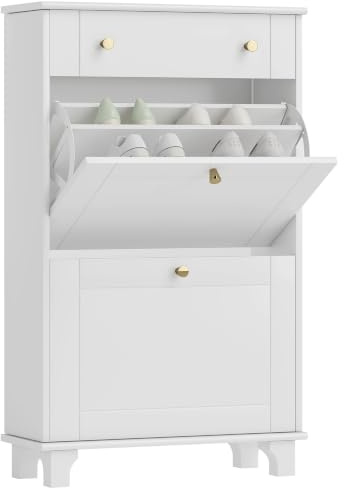 HOMCOM Skoskåp, smal entré, skoskåp med lådor med fälldörrar och justerbar hylla, för entré och hall, 8 par, 60 x 23,5 x 98,5 cm, vit