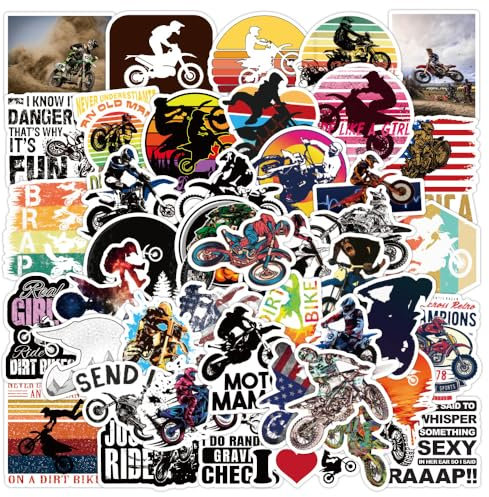 50 Pcs Dirt Bike Stickers, Motorcycle Vinyl Sticker for Helmet, Laptop, Water Bottle, Skateboard,Waterproof Racing Stickers for Kids Teens Adults