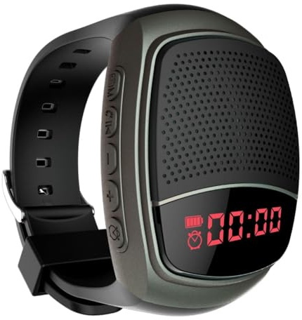 Knoruley Reloj de Pulsera B90 con Altavoz Bluetooth y Radio FM, Portátil, para Deportes Al Aire Libre, Running, Minialtavoz Negro.