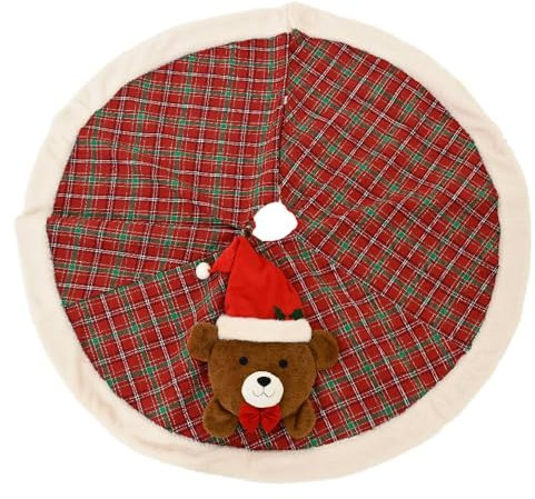 Copribase per Albero di Natale in Poliestere con Orso e Cappello, Gonna Decorativa Natalizia per Decorare la Base dell’Albero 105cm - Varzi dal 1956