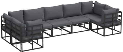 vidaXL Garden Sofa Set 7 pcs Black Aluminium, Versatile Outdoor Arrangement, Customizable Furniture, Weather-Resistant Set, Cushioned Seating, Cozy