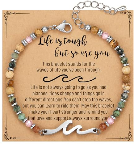 TONY & SANDY Inspirational Gifts for Women, Wave Bracelet, Get Well Soon Gift Baskets for Woman, Thinking of You, Encouragement Valentines Her Sister Friend Motivational Easter Christmas
