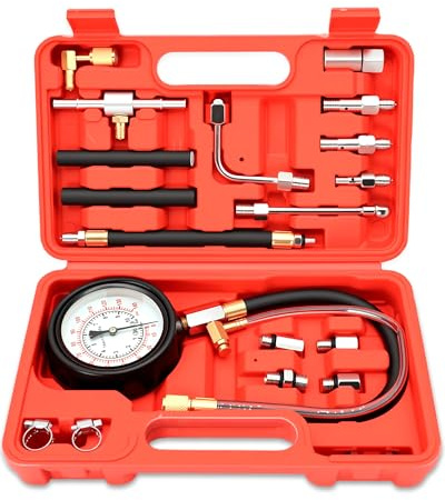 16tlg Motor Kompressionstester Kompressionsprüfer, 0-10 Bar | 0-140 Psi, mit Adapter M8, M10, M11, M12, M14, Kompressionsmesser Benzin Motoren HDi, TDCi, Kfz PKW LKW