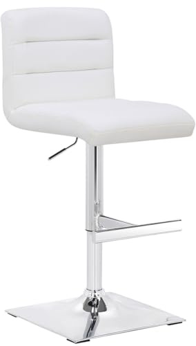Lamboro Luscious Breakfast Bar Stool, Chrome Footrest, Height Adjustable Swivel Gas Lift, Home Bar & Kitchen Faux-Leather Barstool, White