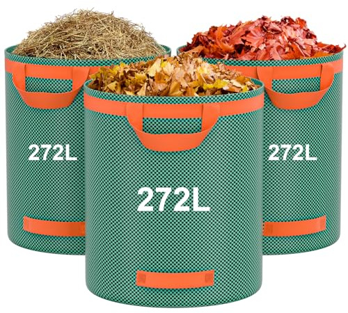 PUTINEI 3X 272l Gartensack Laubsack Gartenabfallsack Stabil,Laubsäcke Rasenschnitt,Gartensäcke,Grünschnittsäcke Faltbar,3er Set Gartenabfallsäcke für Gras Laub Hecke Gartenabfall