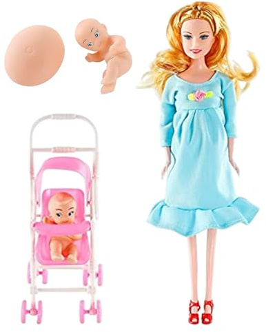 HoveeLuty Poupée Enceinte avec bébé dans Le Ventre 12 articulée Mobile mère Enceinte avec Chariot pour Enfants, Accessoires de Maison de poupée bébé Jouets Enfants Jouets