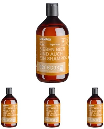 benecosBIO - Shampoo Unisex BIO-Bier SIEBEN BIER SIND AUCH EIN SHAMPOO - vegan - recyceltes Plastik (Packung mit 4)