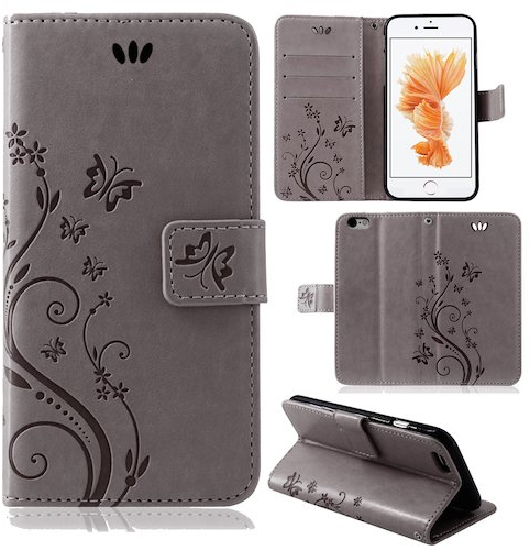 betterfon Hülle Kompatibel mit Apple iPhone 6 / 6s | Premium PU Leder Handyhülle Wallet Case für iPhone 6 / 6s | Schutzhülle Blumen Klapphülle Handyhülle | Grau