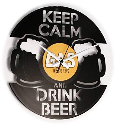 DISC'O'Clock Shallplattenuhr Drink Beer - Lautlos Wanduhr, einfach aufzuhängen. 100% Made in Italy Handwerkliches Produkt