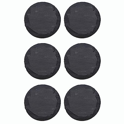 Novaliv 6x Schieferplatten I rund I 33x0,5 cm I Sushi Servierplatten Untersetzer Käseplatte Tischplatz Schiefer Geschirr Platte schwarz