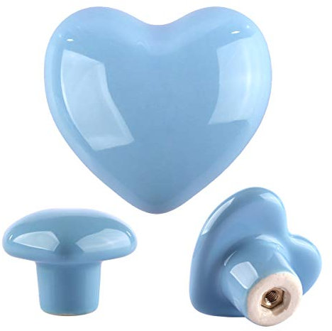 lumanie Lot de 8 boutons de placard de cuisine en céramique pour décoration de chambre d'enfant, commode, tiroir, placard et poignées de garde-robe, cœur bleu