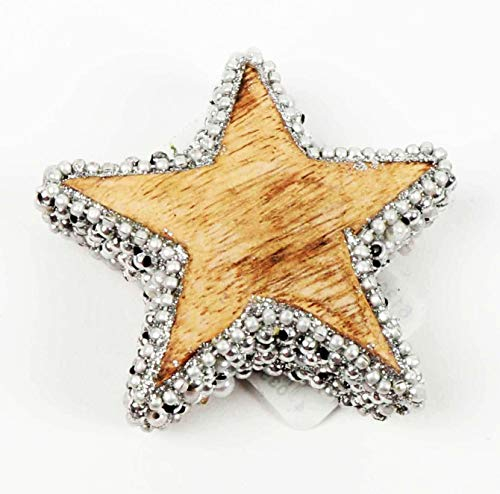 F&D 8 Stück MANGOHOLZ Sterne 7cm Natur silberfarben Christbaumschmuck Holzsterne Hänger Deko Anhänger Weihnachtsdeko Christbaumhänger Naturdeko