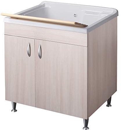 Negrari Eco Lavatoio Montato 75x60 L75 P60 H85 CM Olmo Interno Bagno Lavanderia Mobile Legno Vasca Intera Grande Polipropilene Asse Pino Piedini Regolabili Ante Battenti Economico Qualità Medio Alta