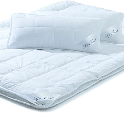 aqua-textil Soft Touch Bettdecke 4 Jahreszeiten 240 x 260 cm Set inkl 2X Kopfkissen 40 x 80 cm Winter Sommer Steppdecke Oeko-TEX