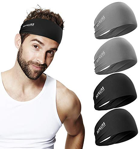 MYKURS Bandeaux de Sport pour Hommes, 4 Paquets de Bandeaux élastiques pour Hommes, Bandeaux D'entraînement avec évacuation de L'humidité pour Femmes, Bandeaux de Transpiration pour Le Yoga
