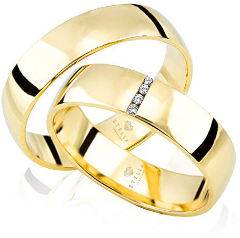 2 x Trauringe 585er Gelbgold 4 x Zirkonia Massiv Hochzeitsringe Paarpreis Eheringe inkl. Gravur Etui