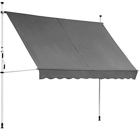 Melko Balkomarkise ohne Bohren Klemmmarkise 300cm inkl. LED Beleuchtung Sonnenmarkise Grau Fenstermarkise Sonnenmarkise