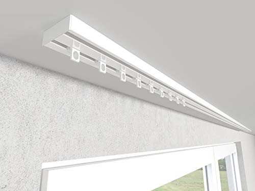 Market-Alley Vorhangschiene Aluminium Weiß Gardinenschiene ; 2-/ 3-/ 4-läufig ; 120cm-600cm. Für Kräuselband Gardinen oder Schiebevorhang (2-läufig ; 140cm ; mit Ösengleiter)