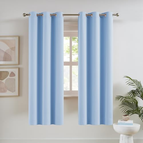 DUALIFE Hellhimmelblaue Vorhänge für Schlafzimmer, 160 cm Länge, 2 Paneel-Sets – wärmeisolierte Raumverdunkelungsvorhänge mit Ösen für Kinderzimmer (107,7 x 160,9 cm, 2 Paneele)