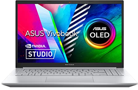 Asus Vivobook Pro 15 OLED Creator Laptop | 15,6 Full-HD OLED Display | AMD Ryzen 5-5600H | 16 GB RAM | 512 GB SSD | NVIDIA RTX 3050 | Windows 11 | QWERTZ Tastatur | Silver | Studiobook certificated