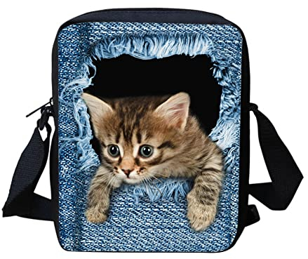 TOADDMOS Niedliche, individuell bedruckte Umhängetasche für Damen, Reise-Schultertasche mit verstellbarem Riemen, Denim Kitten