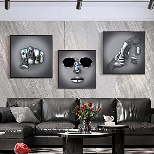 Kunstwerk Hand in Hand Leinwand Malerei Abstrakte Metallfigur Statue Wandkunst Künstlerische Faust Poster Druckt Moderne Wohnkultur 20x20cm (8x8in) x3 Rahmenlos