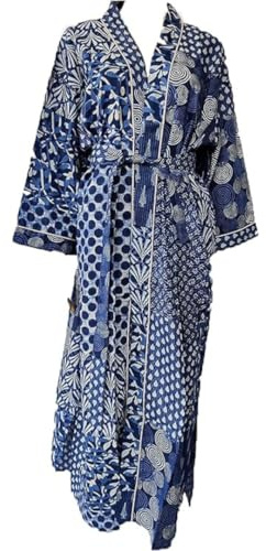SATNAM HANDICRAFT Cotton Kimono Robes for Women's, Light Bathrobe for Women, Dressing Gown Kimono Robe, Long Kimono Robe