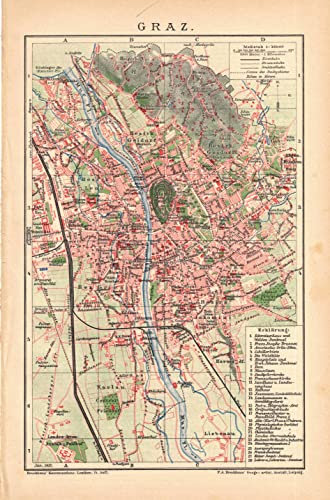 Graz. Farbiger Stadtplan 1 : 36.000 von 1912