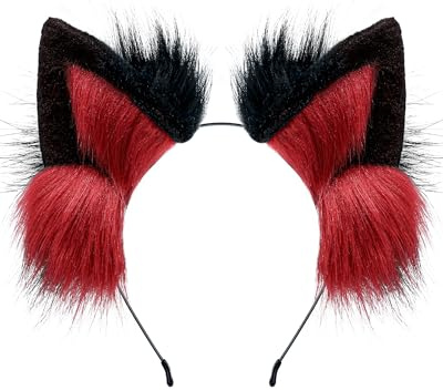 ZFKJERS Couvre-chef avec oreilles de chat pour homme et femme - Renard à fourrure - Accessoires mignons pour Halloween (rouge et noir)