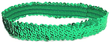 Grünes Damen-Kostüm-Stirnband aus Polyester mit Pailletten, 38 x 4,5 cm