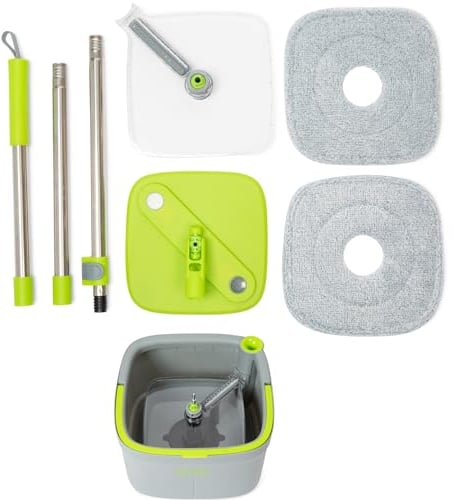 Easy Gleam Juego de Cubo de fregona giratoria 360 con escurridor Giratorio, Juego de fregona y escurridor, fregona de Microfibra y Cubo (Verde)