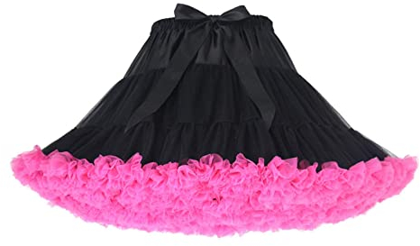 Homipooty Damen Elastische Taille Tüll Petticoat Tutu Party Mehrschichtiger Puffy Cosplay Rock Unterrock, Länge 40 cm, Taille 56-100 cm Schwarze Rose