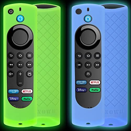 2pcs Funda para Control Remoto Firetv Compatible con Fire TV Stick 4K /Fire Stick (3ª generación) / Fire Stick Lite Alexa Voice Remote con cordón (Verde y Azul) (Que Brilla en la Oscuridad)