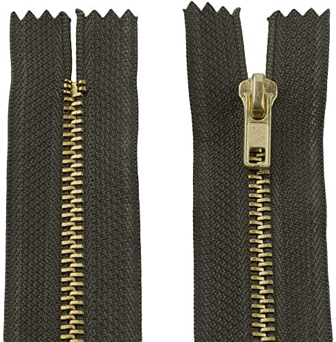AERZETIX - C61303-2er-Set nicht trennbare Reißverschlüsse 18 cm aus metall - zipper - Farbe khaki - nähzubehör lederwaren etuis röcke kleider hosen kurzwaren