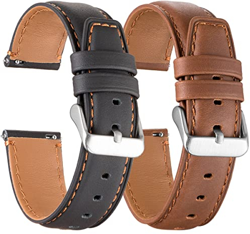 Kompatibel für Samsung Galaxy Watch 4 Classic 46mm 42mm Armband 2 Packs, für Galaxy Watch 4 44mm 40mm Armband, Breite 20mm Schnellverschluss Leder Uhrenarmband(Schwarz+Kaffee)