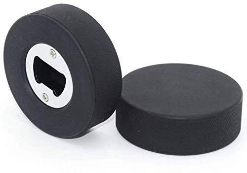 Generic Eishockey-Puck-Flaschenöffner, Hockey-Puck-Flaschenöffner, schwarzer Gummi, legierter Stahl, 1 Stück
