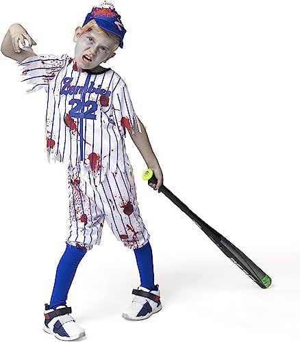 Spooktacular Creations Child Boy Blue Baseball Zombie Costume for Halloween Dress Up Parties, Zombie Theme Party Costumes